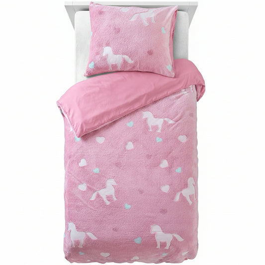 Sleeptime Dekbedovertrek Glow in the Dark Unicorn 140×220 cm – Roze – Met Kussensloop