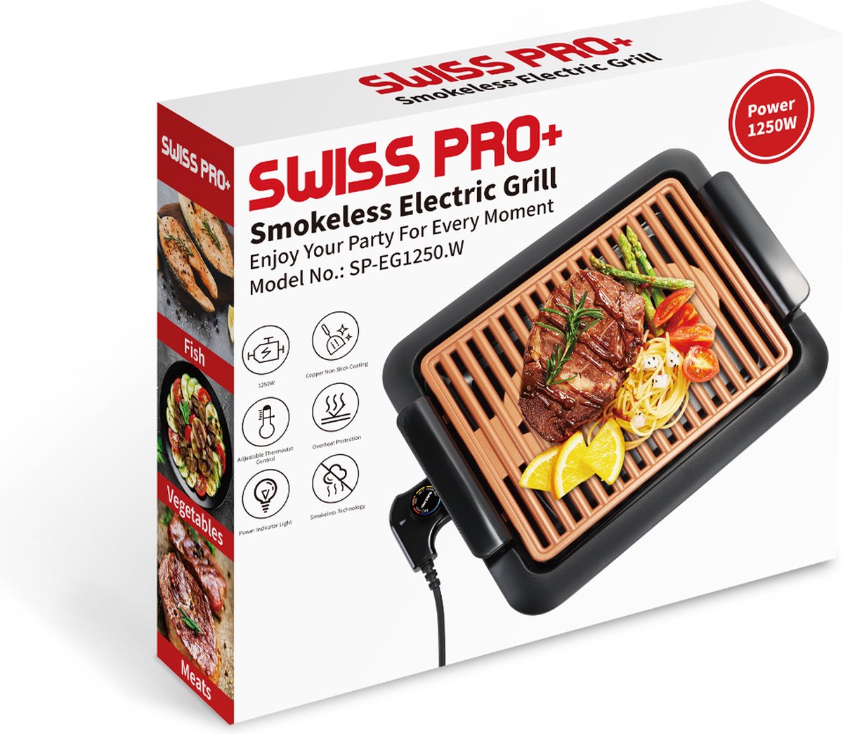 Swiss Pro+ Elektrische Grill - 4 tot 6 Personen - Tafel BBQ 1250W