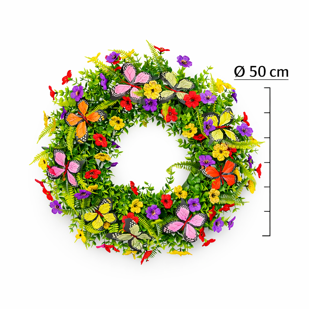 Luxe kunstbloemenkrans Ø 50 cm met vlinders – kleurrijke, onderhoudsvrije decoratie voor huis & tuin