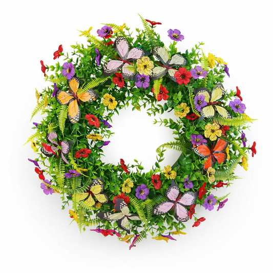 Luxe kunstbloemenkrans Ø 50 cm met vlinders – kleurrijke, onderhoudsvrije decoratie voor huis & tuin