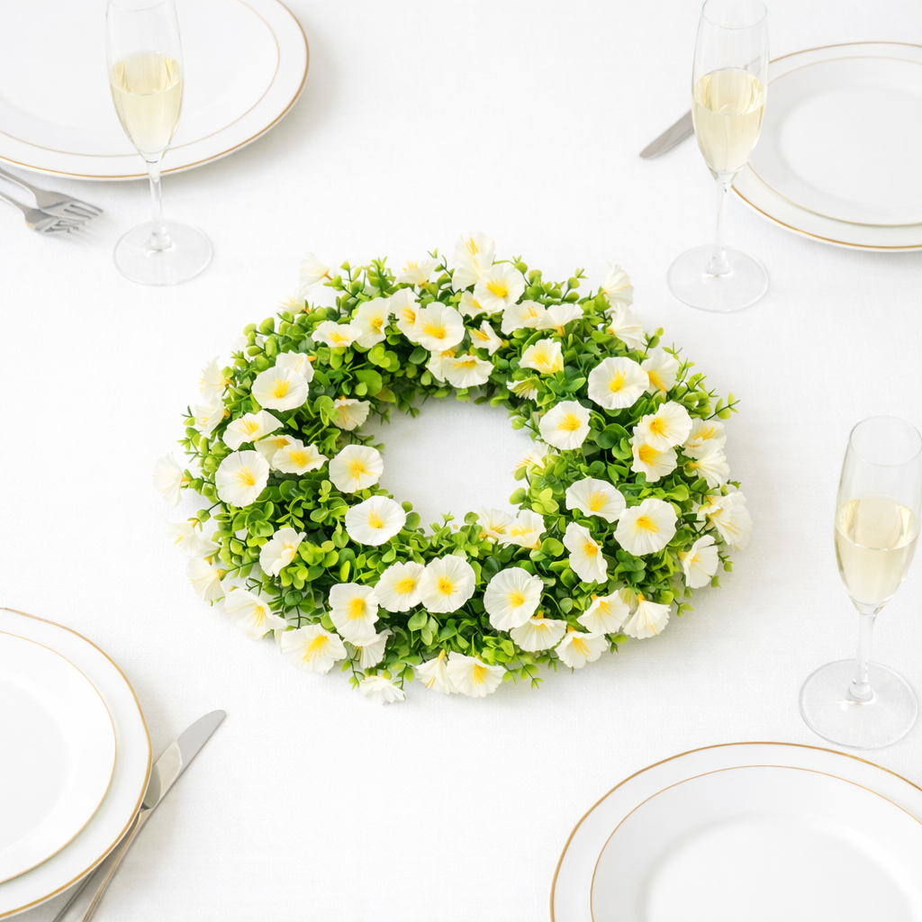 Kunstmatige Witte Vlambloem Krans 46 cm – Premium Prachtbloem Decoratie voor Feest & Interieur