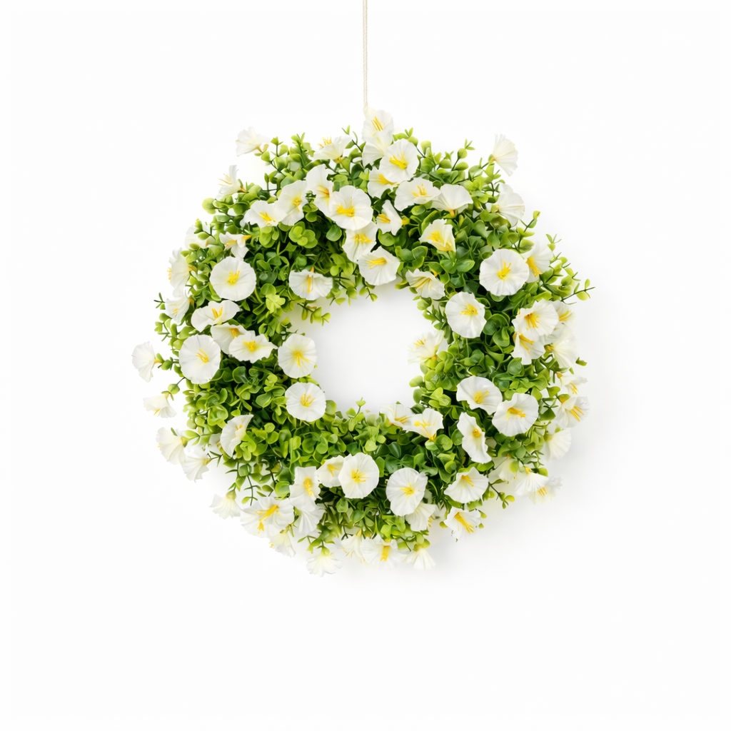 •	Premium witte vlambloem krans voor feest, interieur & trouw. Realistisch, onderhoudsvrij en sfeervol. Axonbay kwaliteit voor elke decoratiestijl.