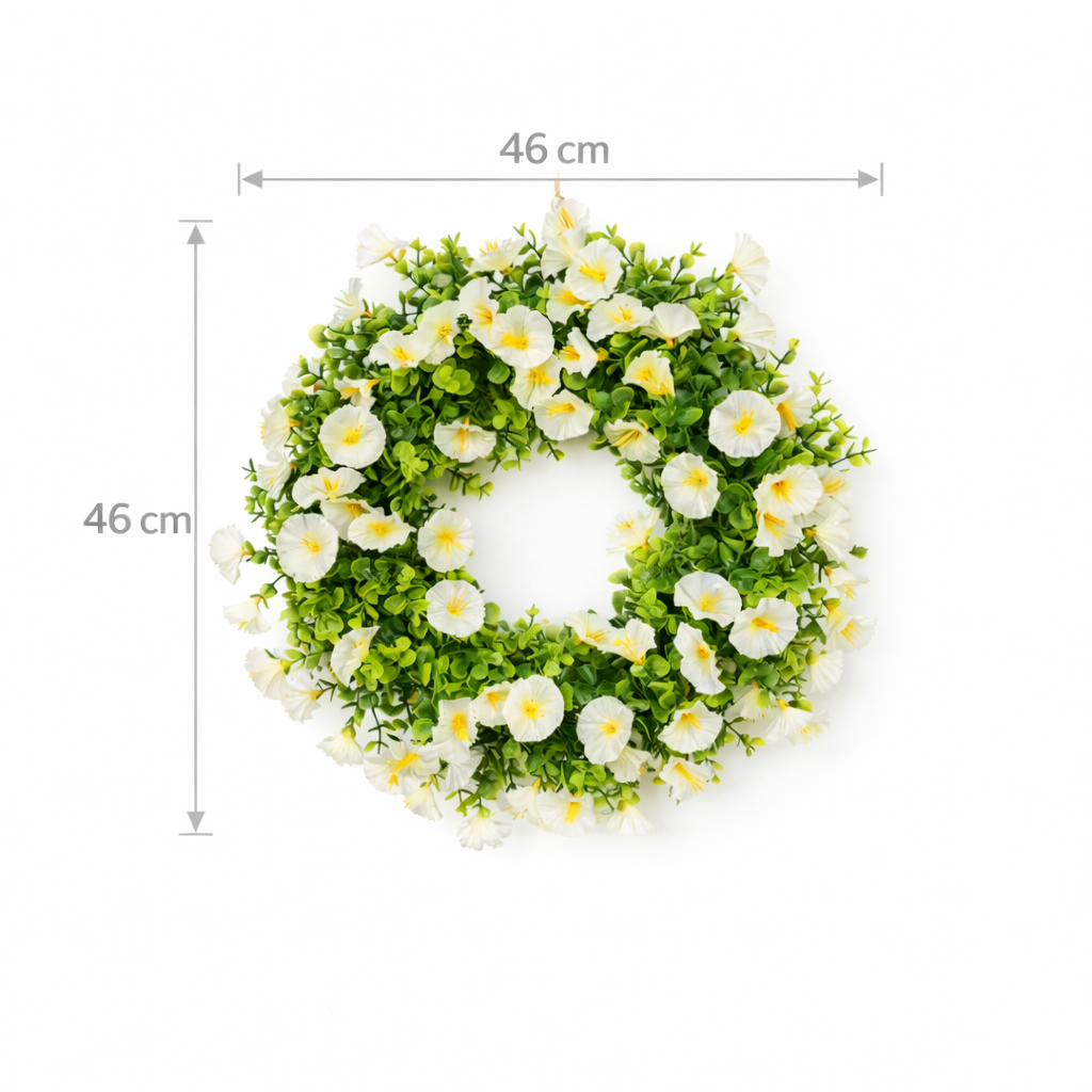 •	Premium witte vlambloem krans voor feest, interieur & trouw. Realistisch, onderhoudsvrij en sfeervol. Axonbay kwaliteit voor elke decoratiestijl.
