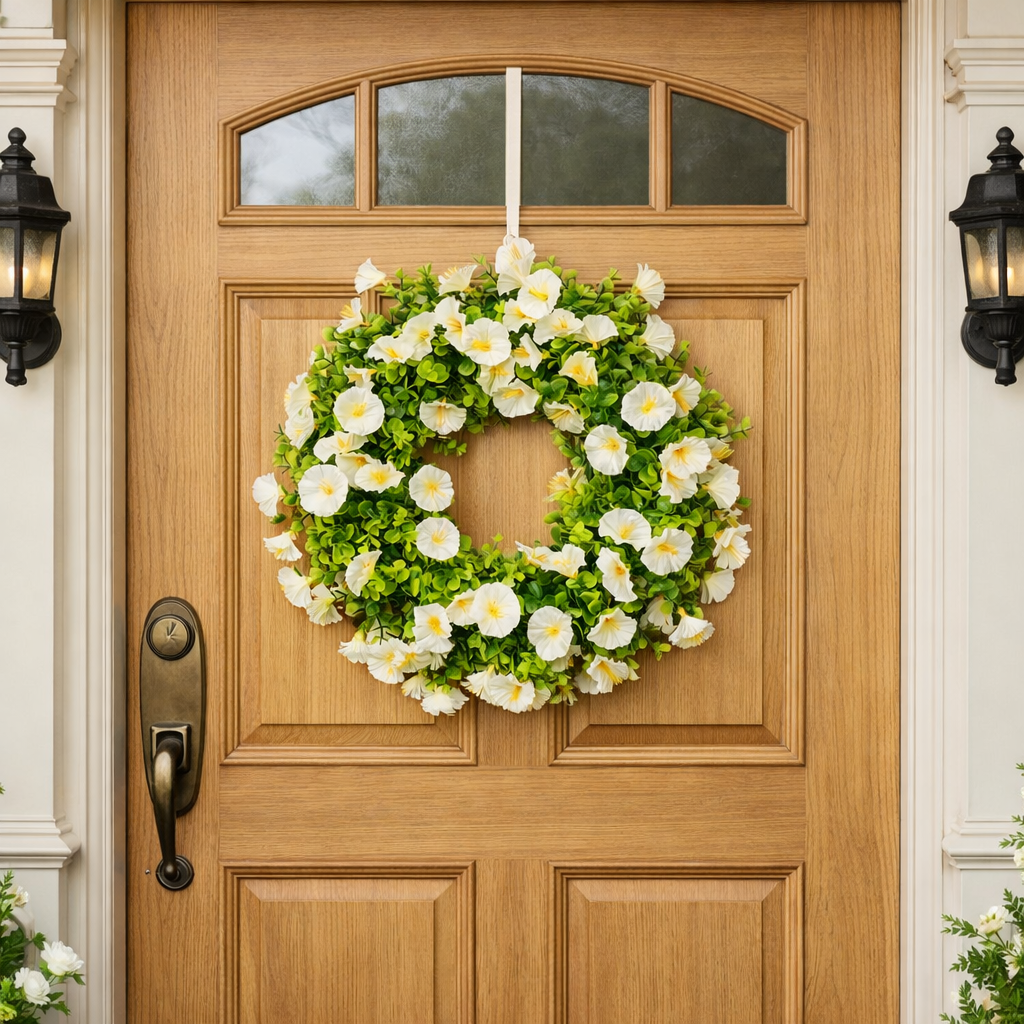 Kunstmatige Witte Vlambloem Krans 46 cm – Premium Prachtbloem Decoratie voor Feest & Interieur