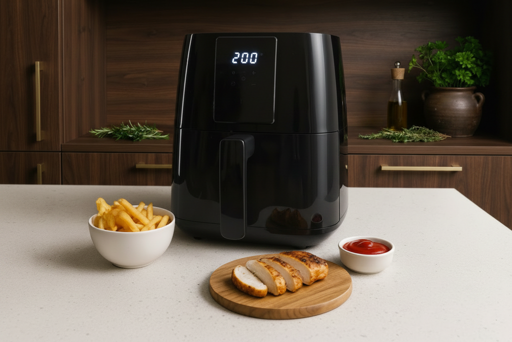 Swiss Pro+ Airfryer SP-AF5L - 5 Liter - Heteluchtfriteuse met Kijkvenster - Digitaal Touchscreen - 1450W - Geschikt voor 5 personen - Zwart