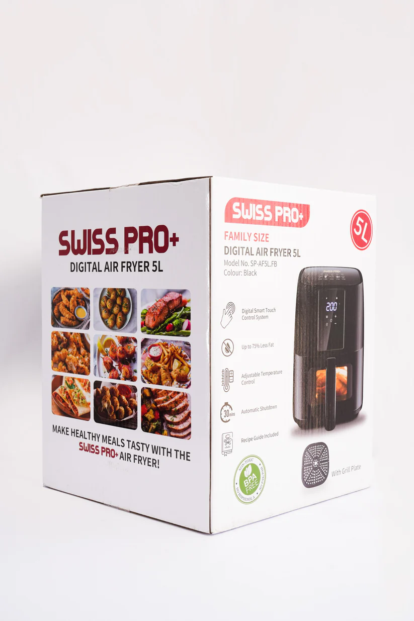 Swiss Pro+ Airfryer SP-AF5L - 5 Liter - Heteluchtfriteuse met Kijkvenster - Digitaal Touchscreen - 1450W - Geschikt voor 5 personen - Zwart